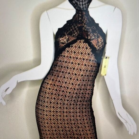 Free People Nightcap Halter Neck Black Lace Dress NWT MSRP $352 - Picture 1 of 11
